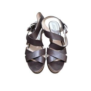 Michael Kors Brown Leather /Suede Strappy Platform Wedge Sandals Size 9